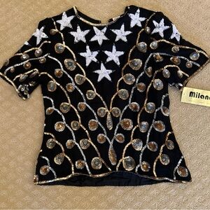 Milano Black Blouse with Gold and Silver Embellishments